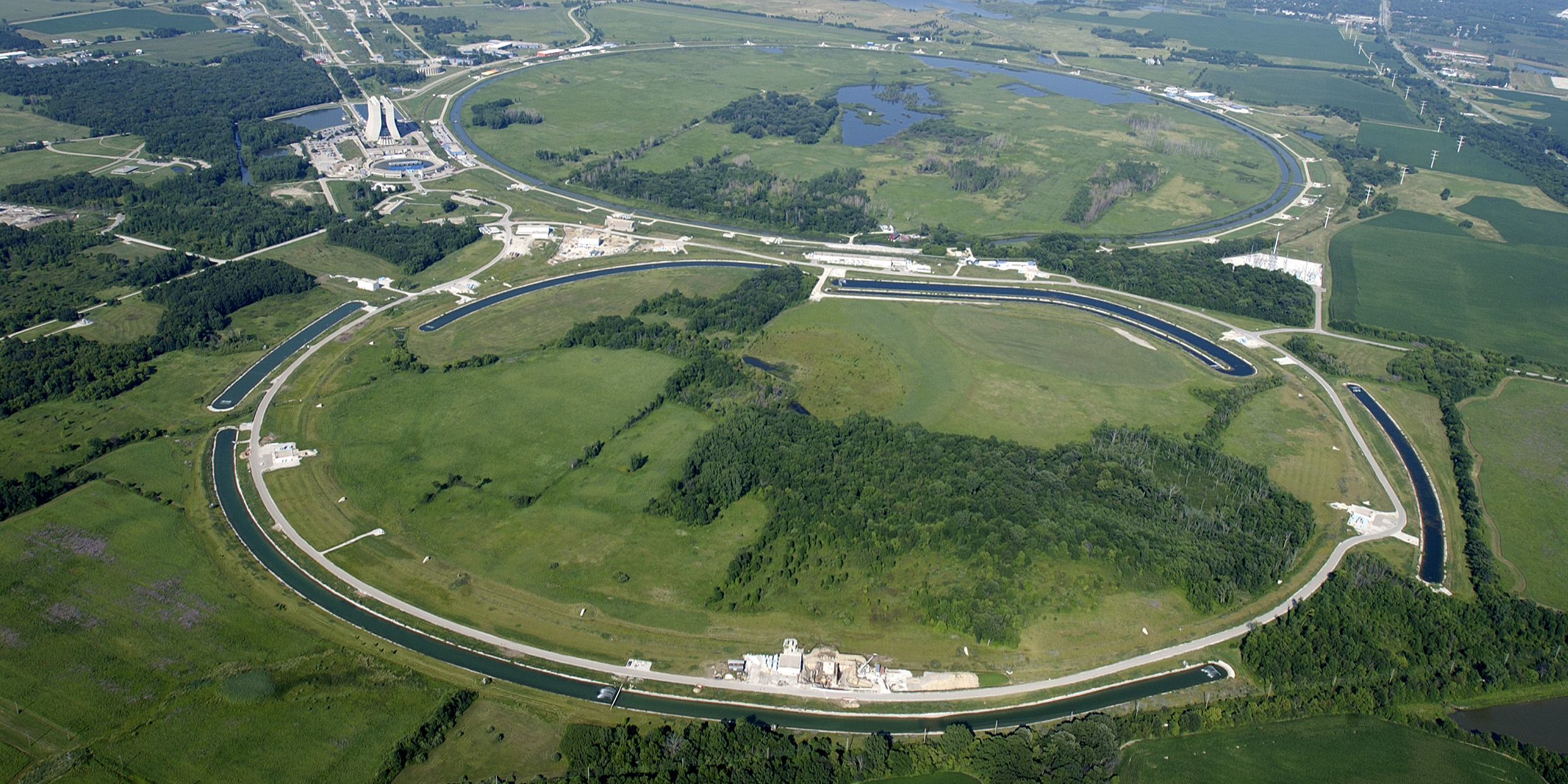 Aerial photo of the Fermi National Accelerator Laboratory