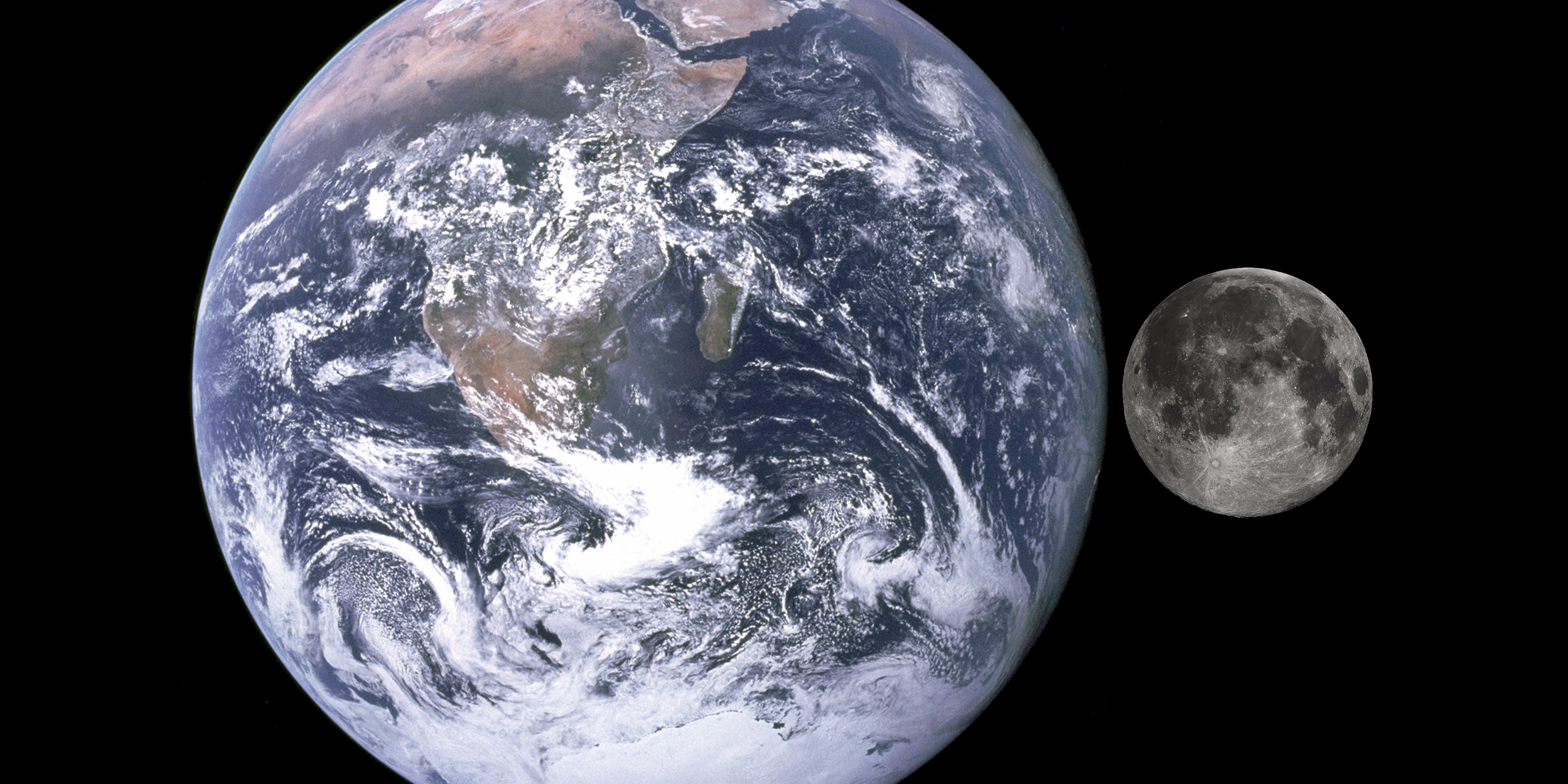 Size comparison of Earth and moon