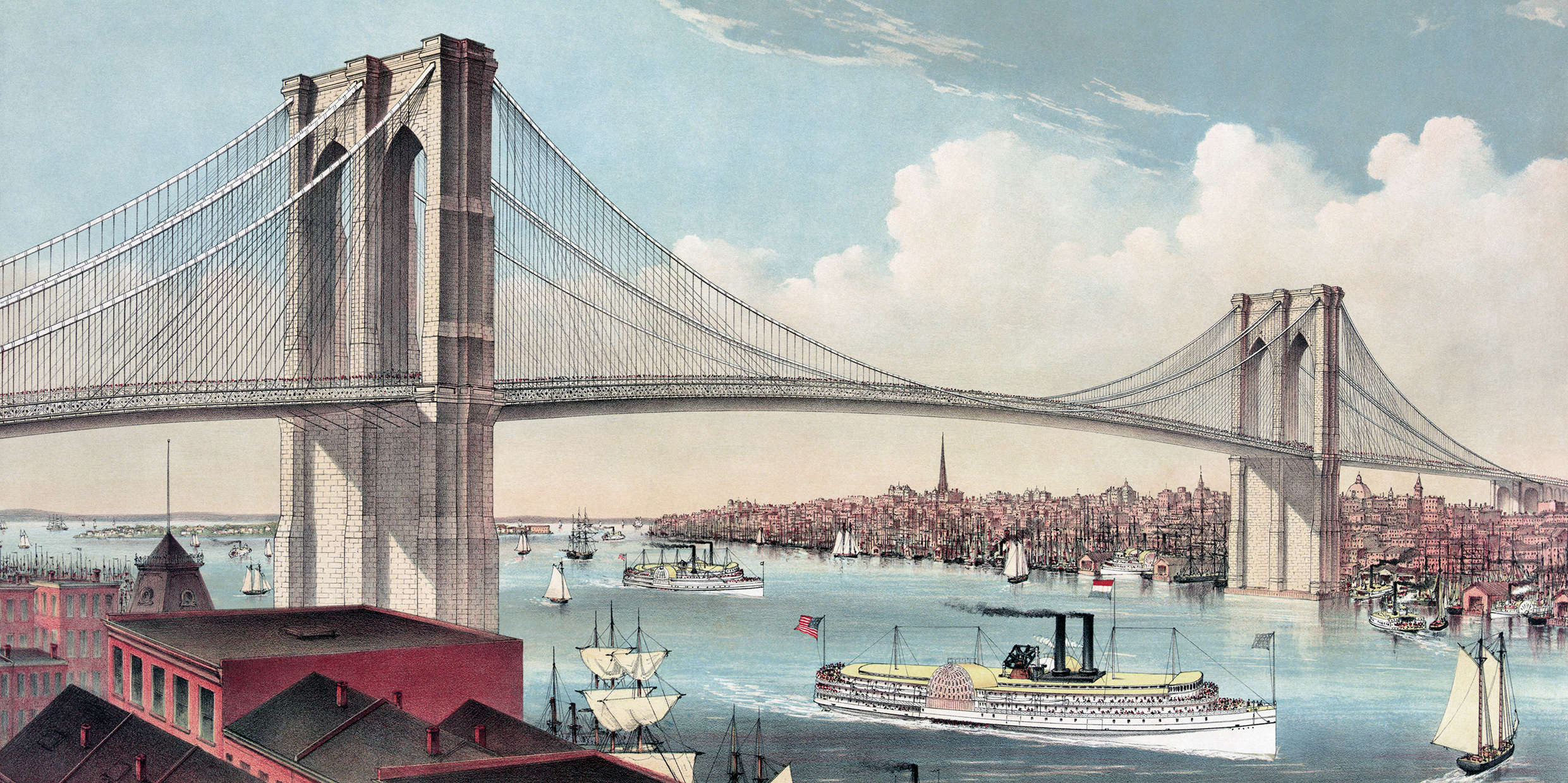 Illustration of the Brooklyn Bridge in 1883