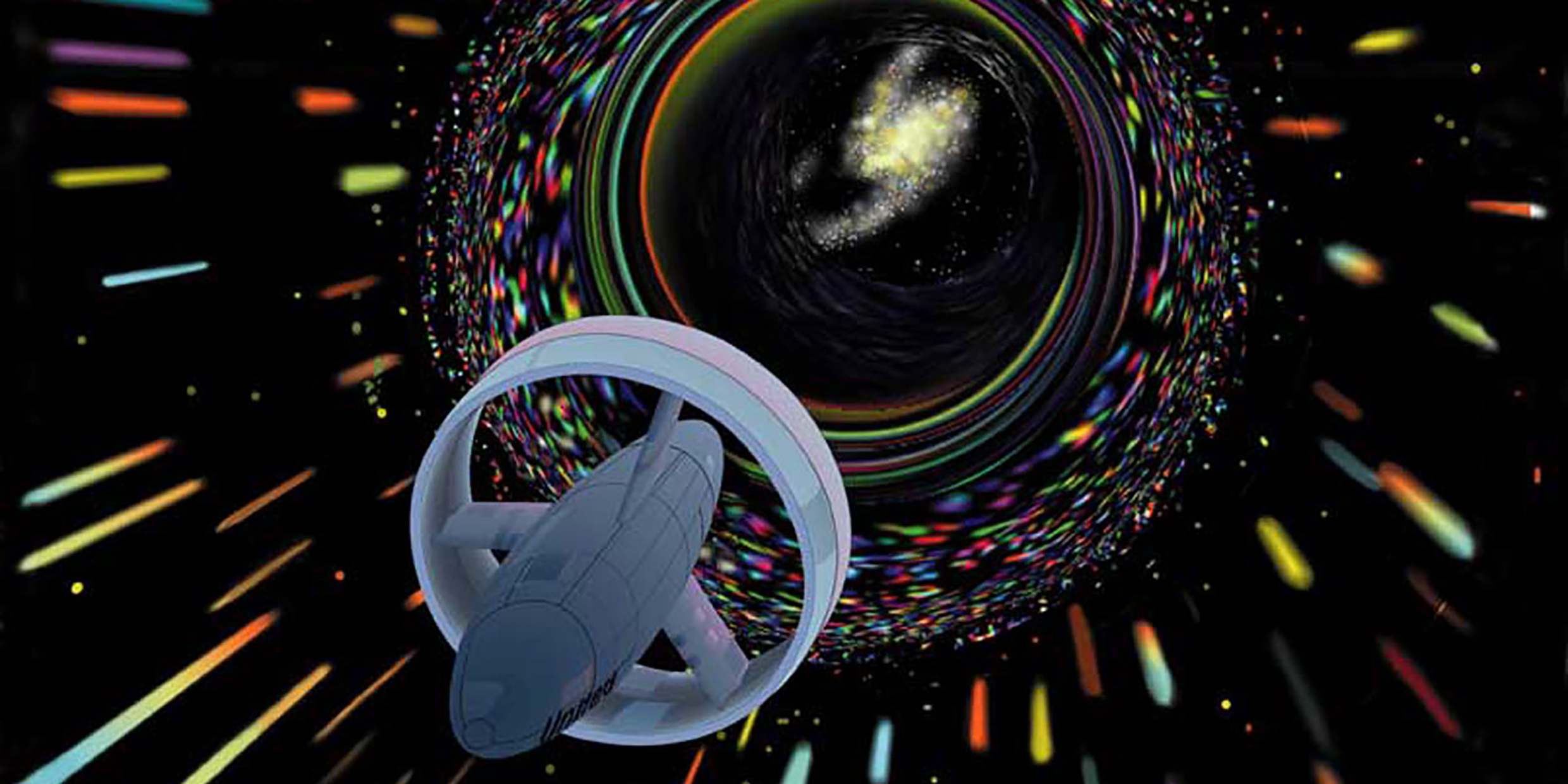 Artist's impression of spacecraft entering a wormhole