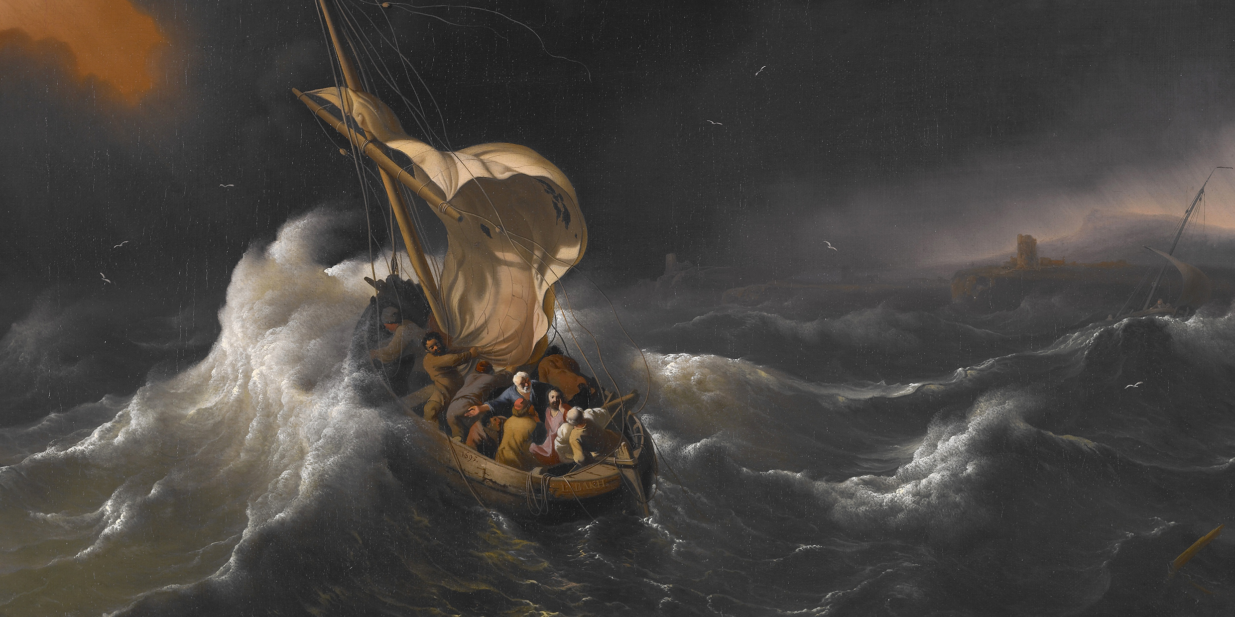 Рембрандт христос во время шторма на море. Христос на Генисаретском озере Айвазовский. Рембрандт шторм на Галилейском море. Укрощение бури на море Галилейском. Рембрандт буря на море Галилейском.