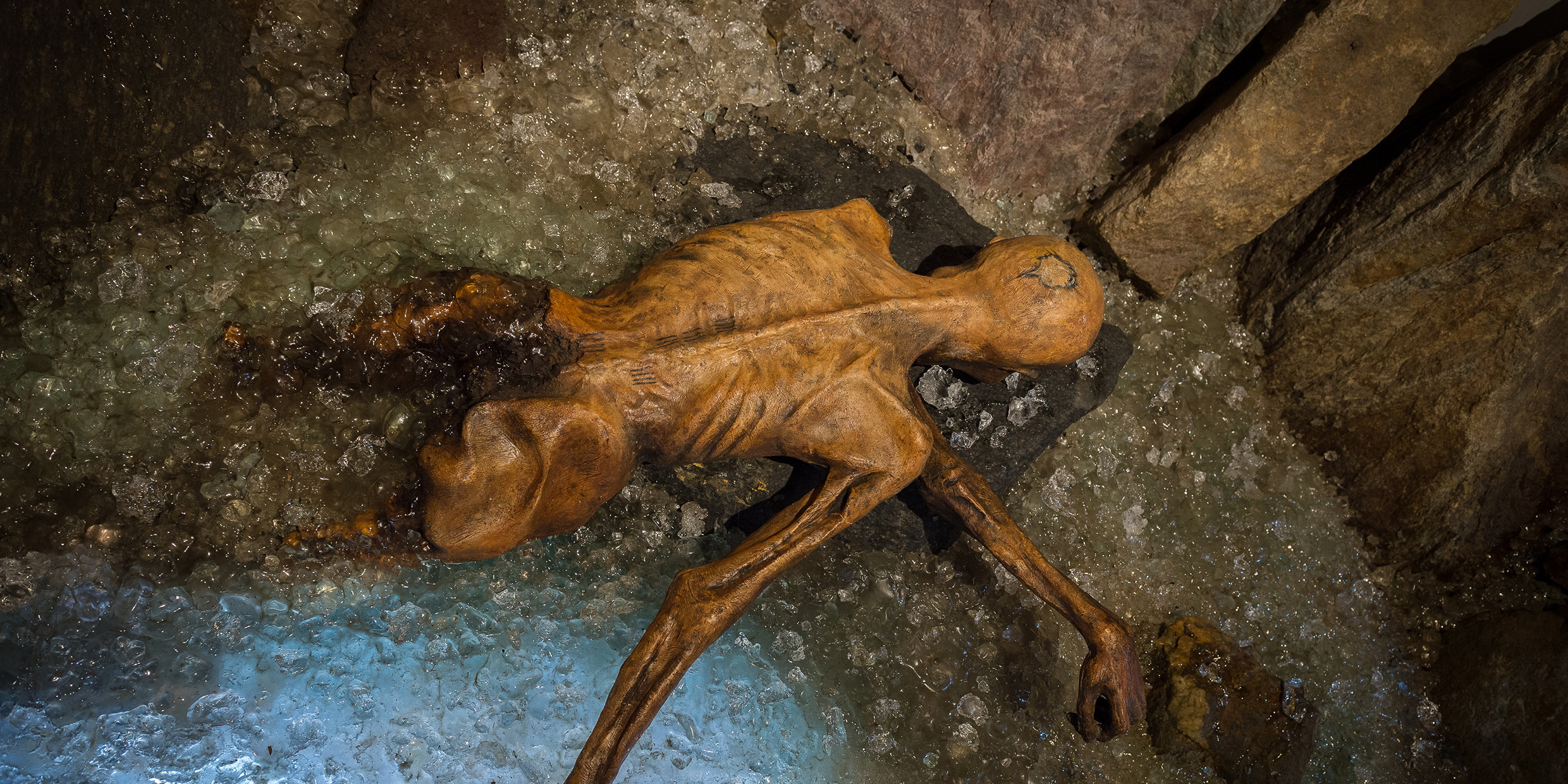 Image of mummy frozen in glacial ice