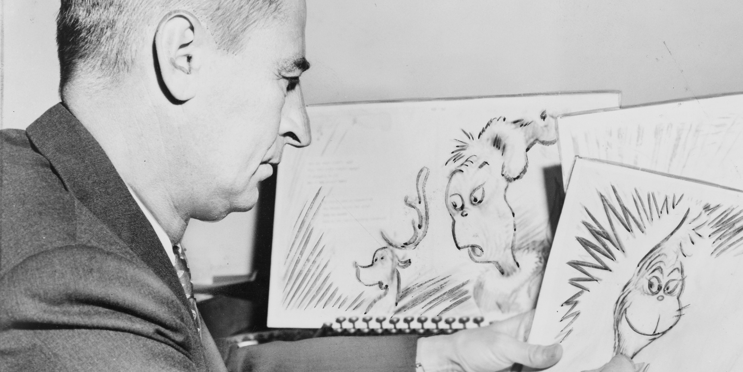 Image of Dr Seuss with some of his creations