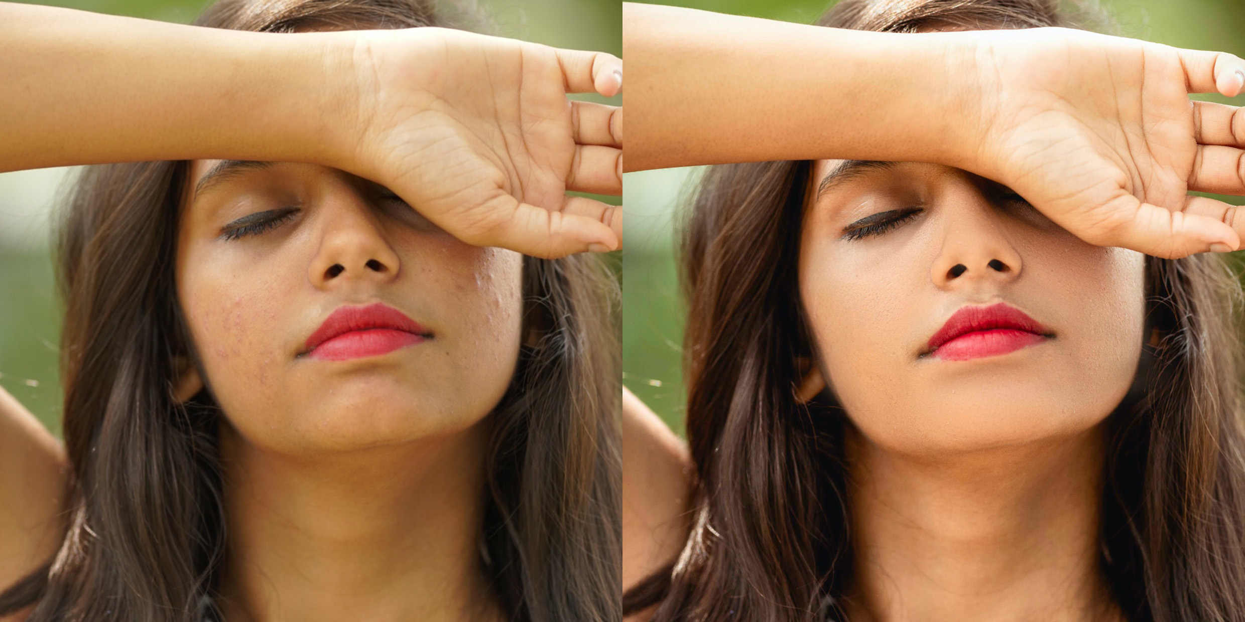 Side-by-side original and digital manipulated images of woman