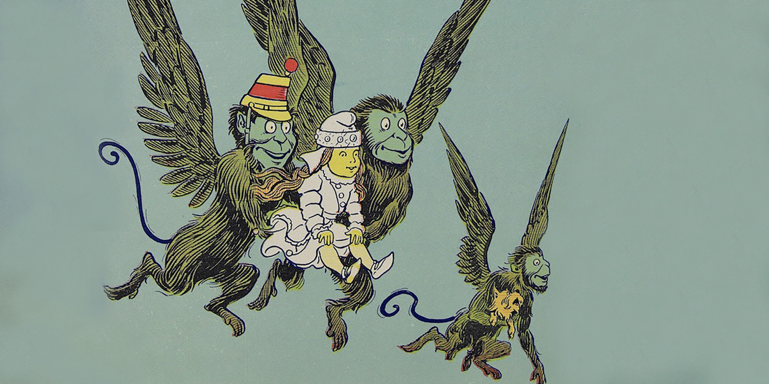 Illustration of Dorothy and the Winged Monkeys from "The Wizard of Oz"