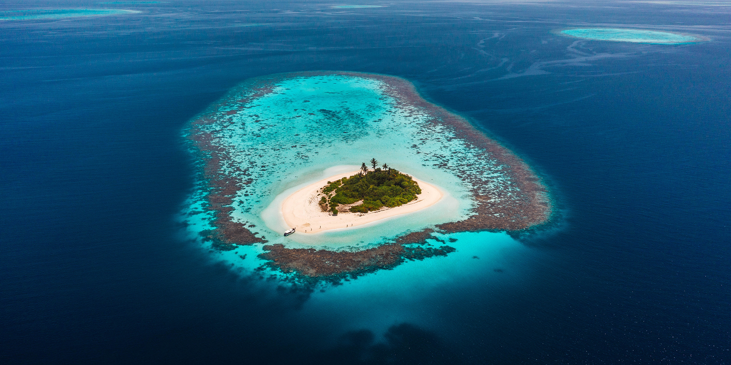 Aerial image of a deserted island in the ocean