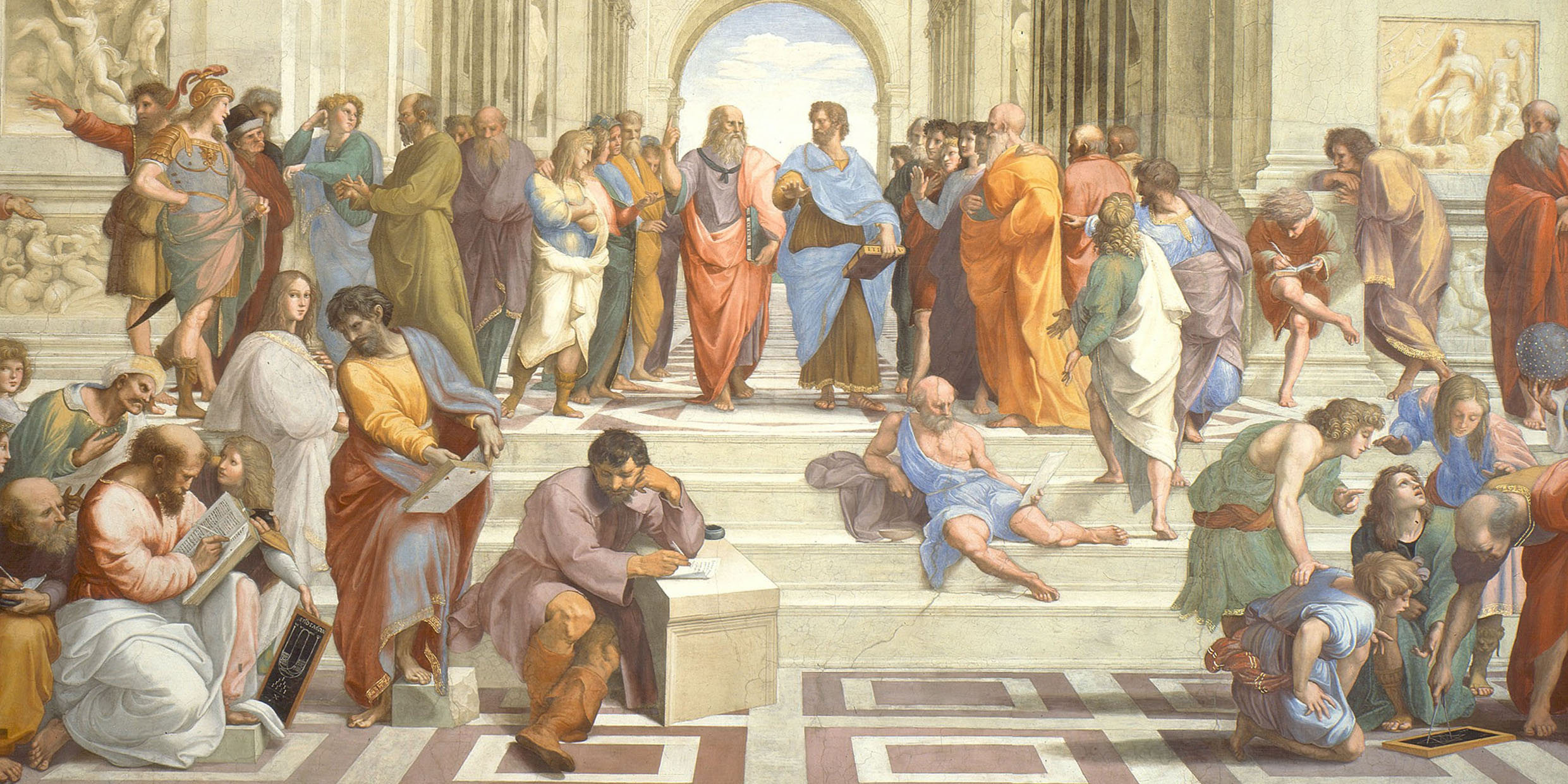 Painting of an assembly of Classical Greek thinkers