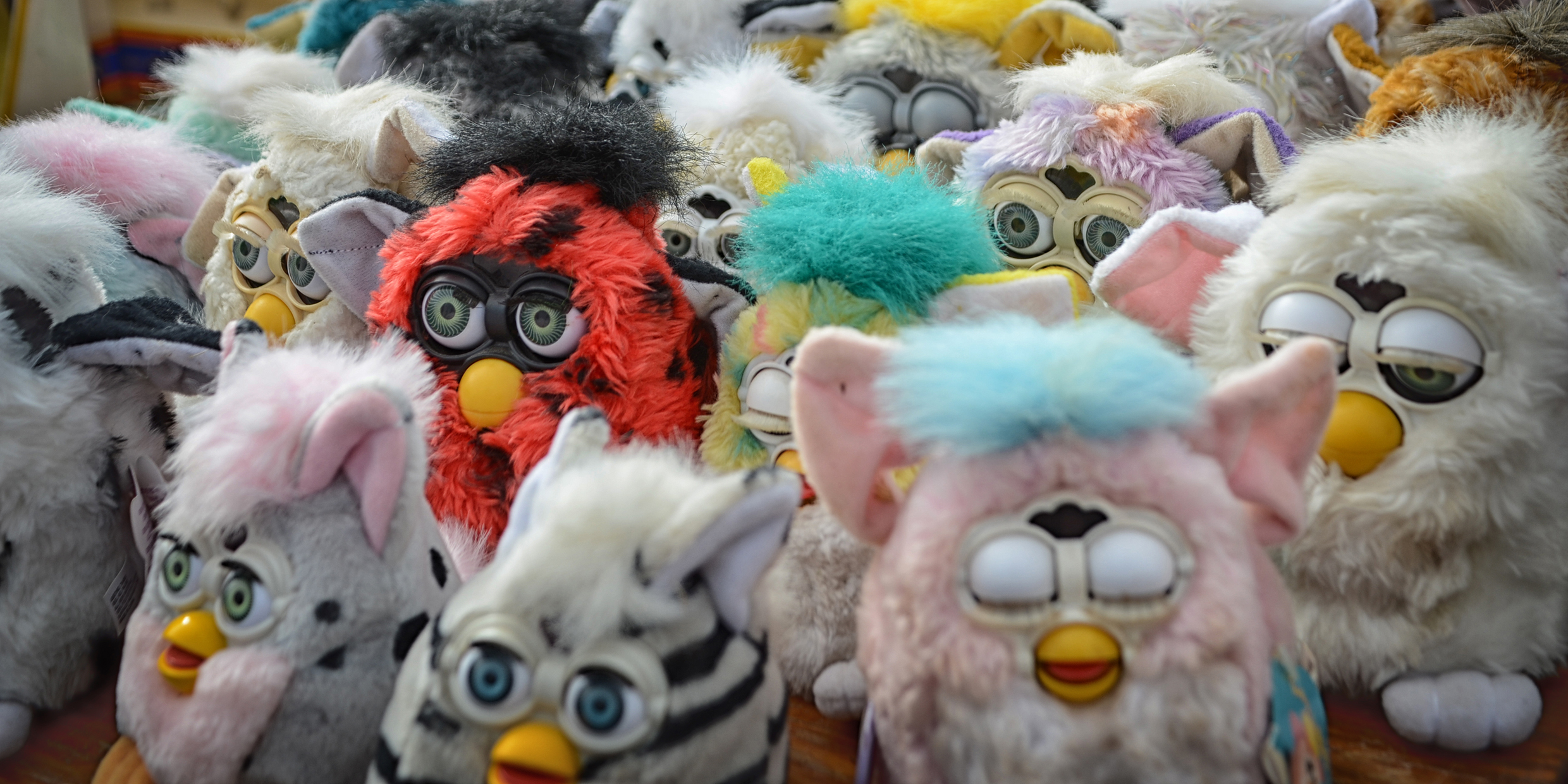 Image of a large collection of Furby dolls