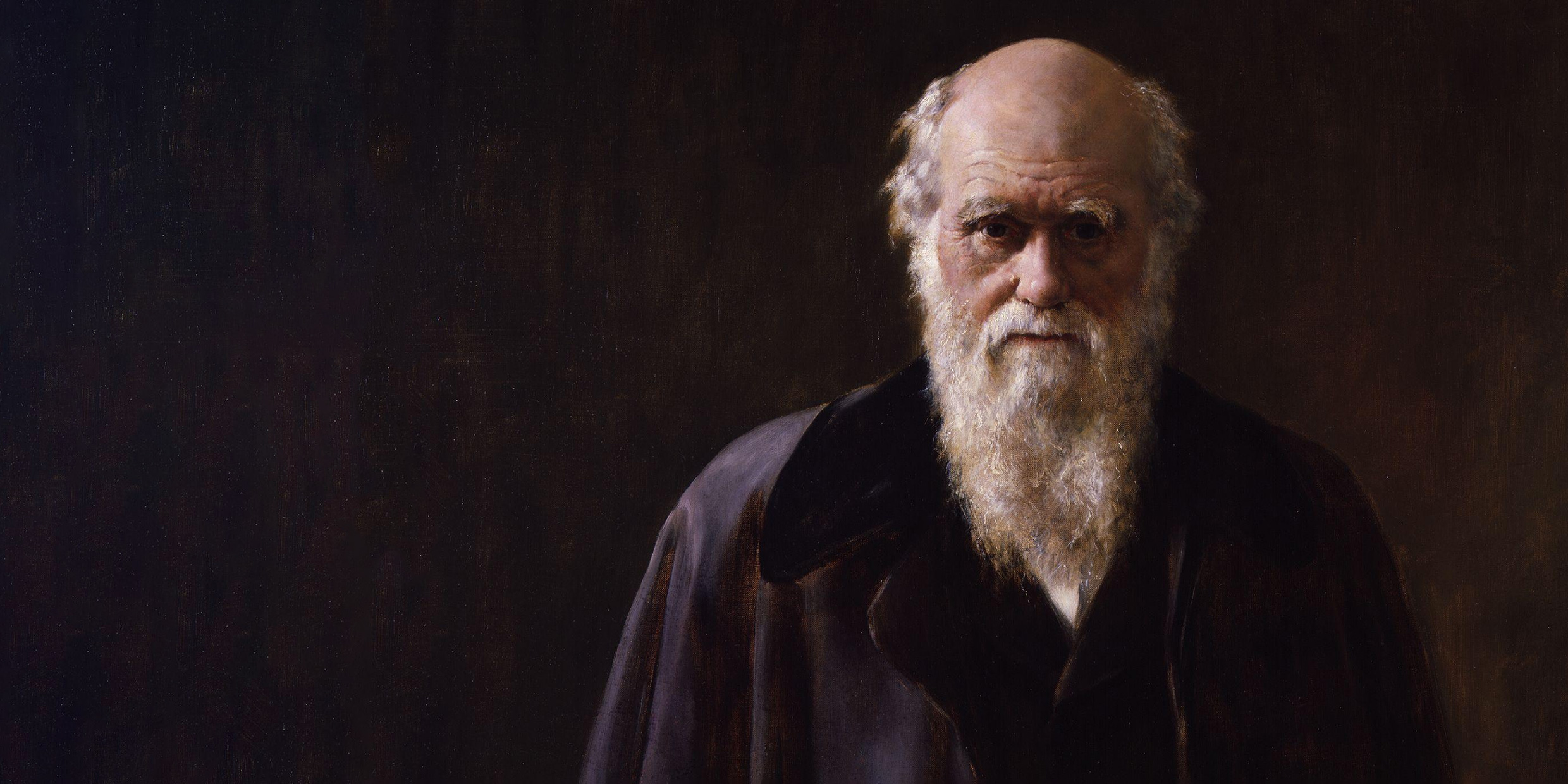 Portrait painting of a somber Charles Darwin