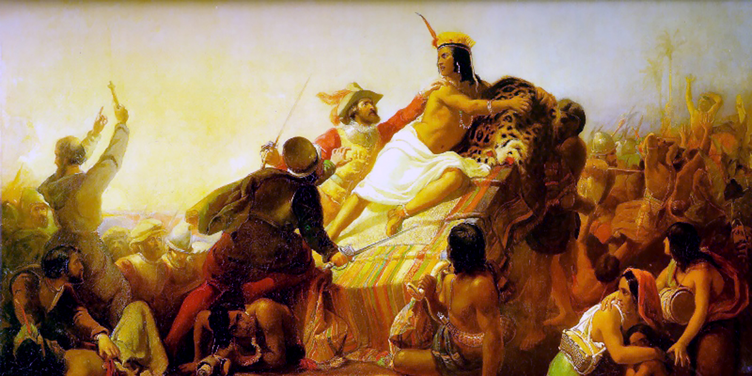Painting of conquistadors pillaging the Inca