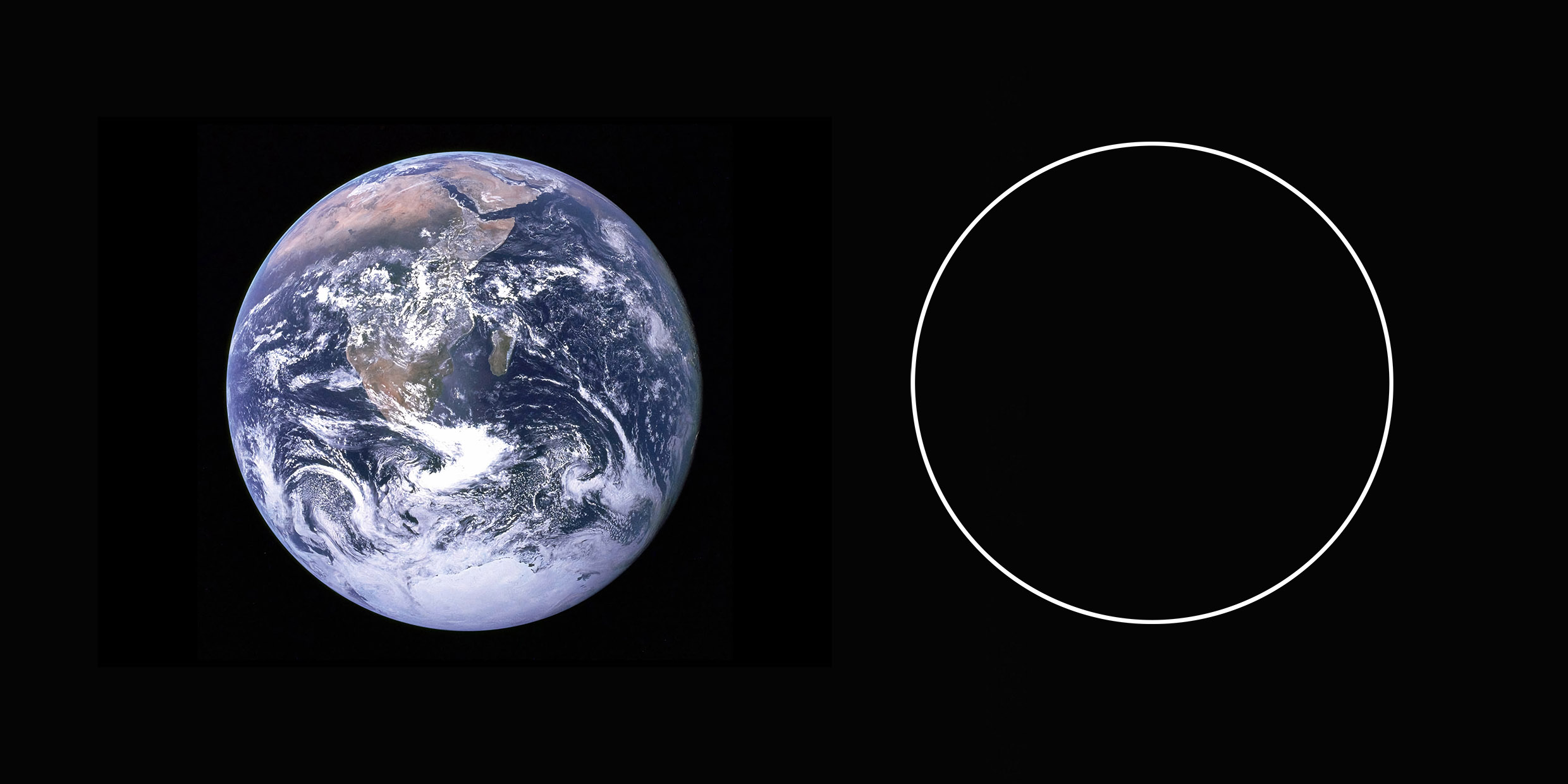 Image of the Earth in space illustrated next to a circle abstraction