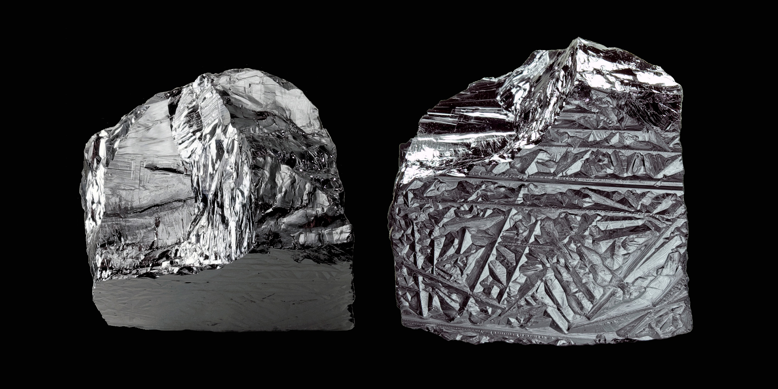 Image of two shiny chunks of silvery metal