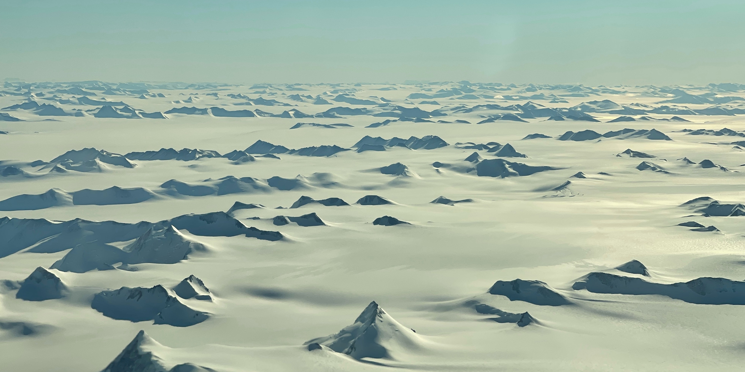 Aerial photo of a barren Antarctic landscape