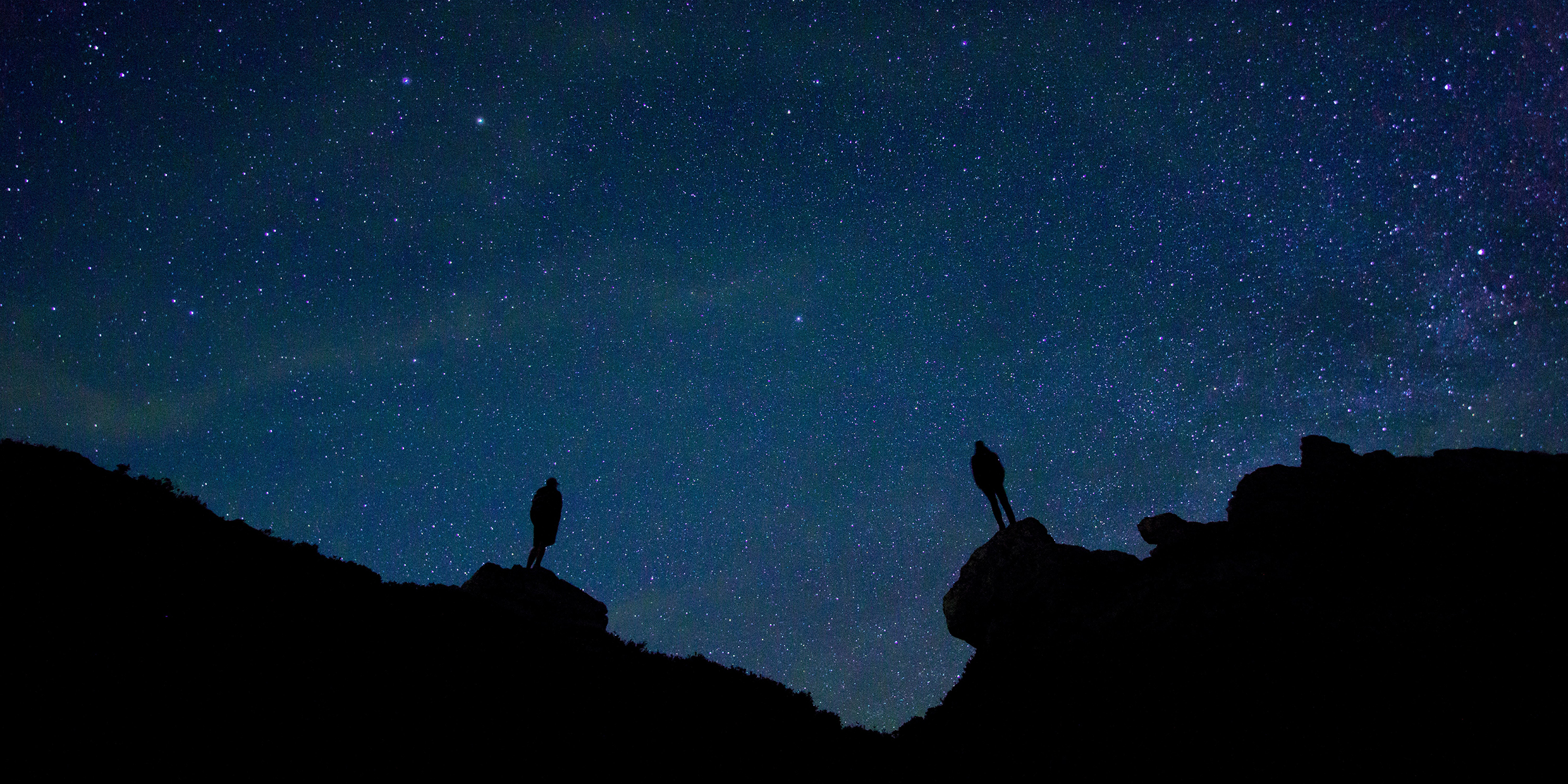 Image of two silhouettes against a star-filled night sky