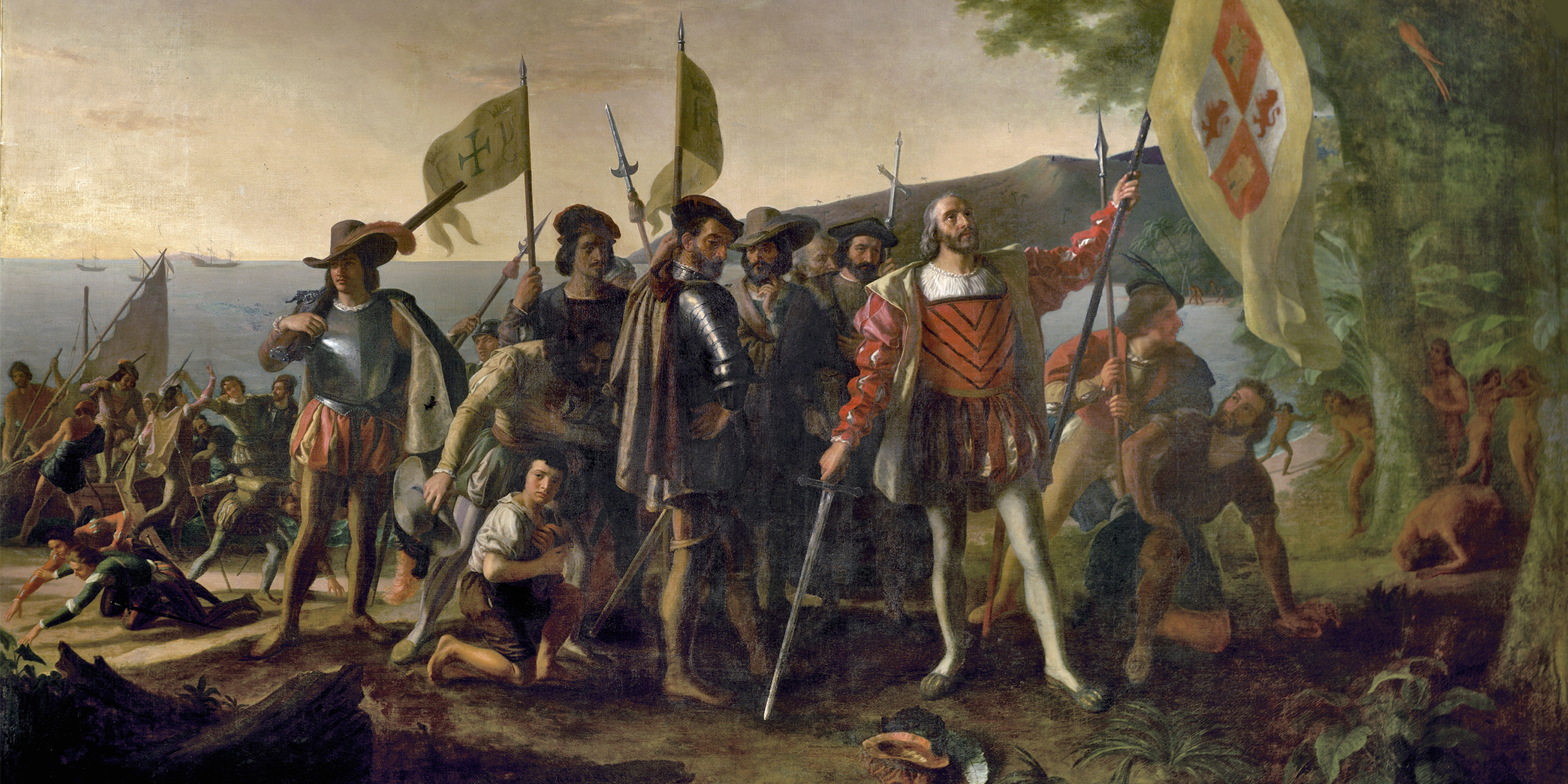 Painting glorifying Columbus landing in the West Indies