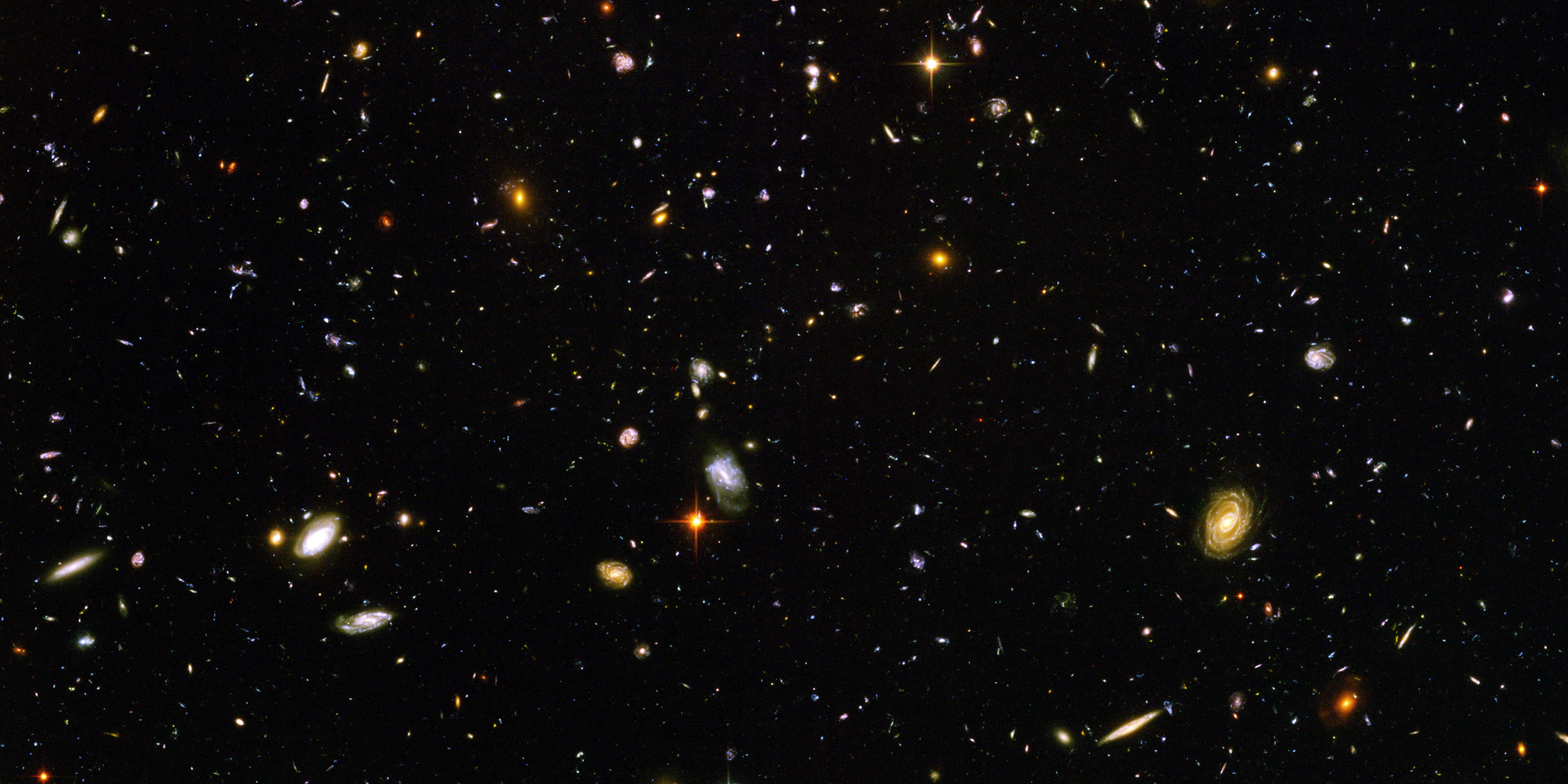 Astronomical photograph of hundreds of galaxies in space
