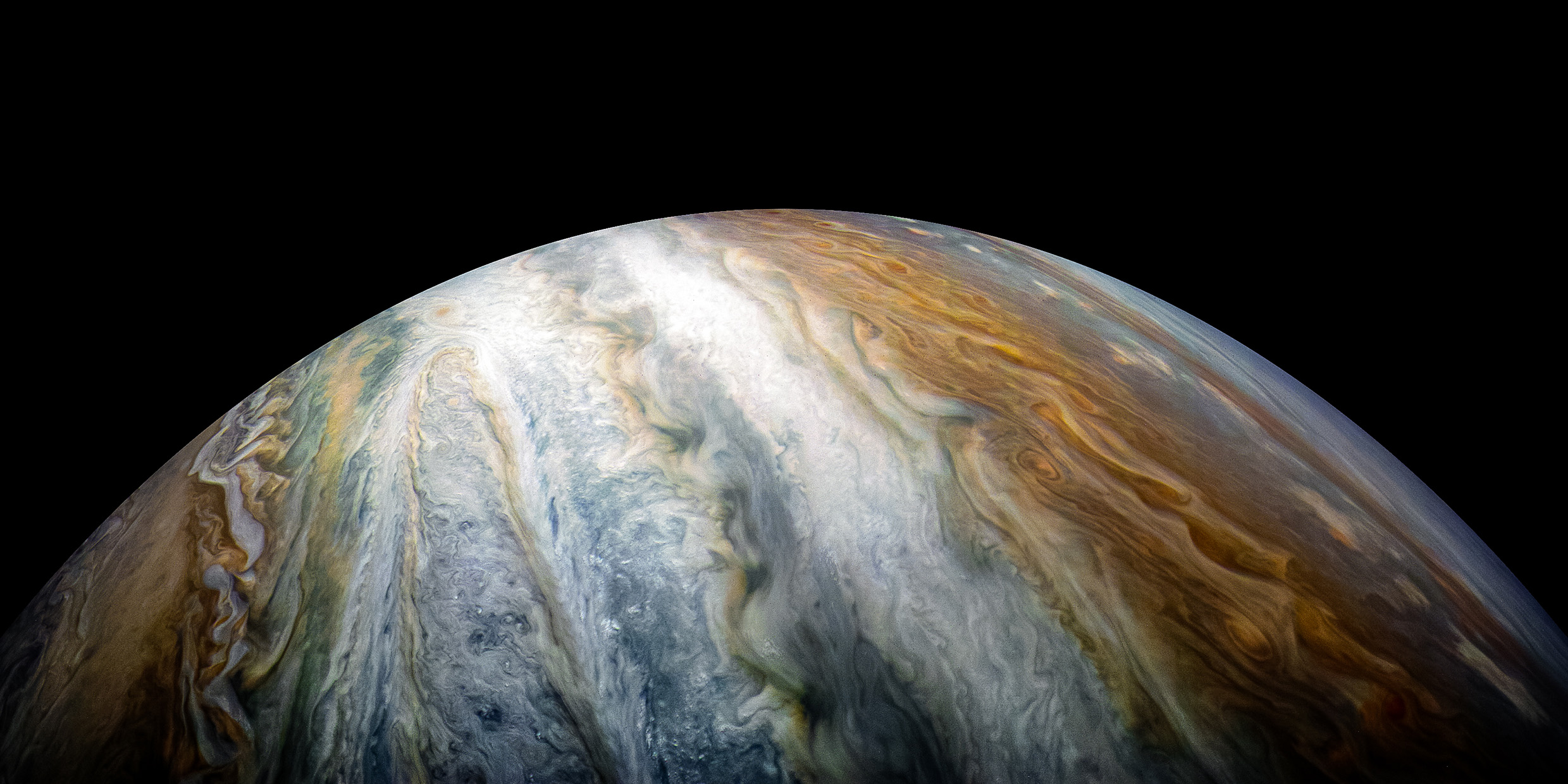 Astronomical image of the swirling atmosphere of Jupiter