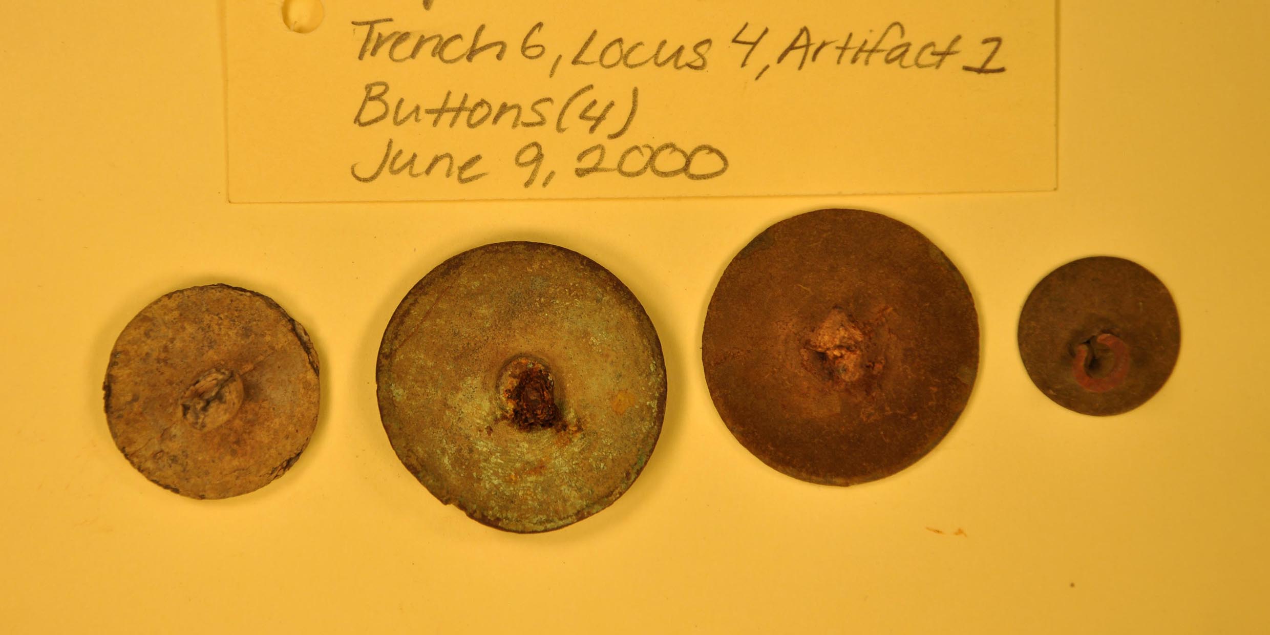 Image of an archaeological display of old buttons